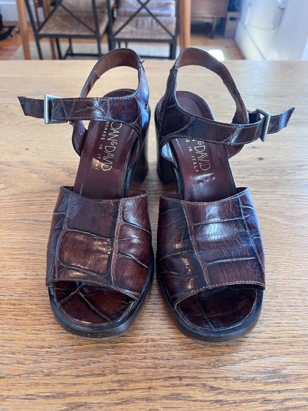 Joan & David Vintage Crocodile Open Toe Heel Sandals